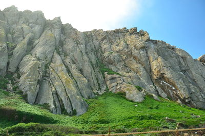 Low angle view of rocks against sky