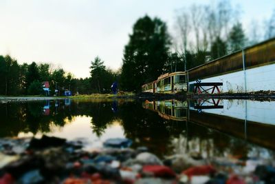 Reflection of trees in lake against sky