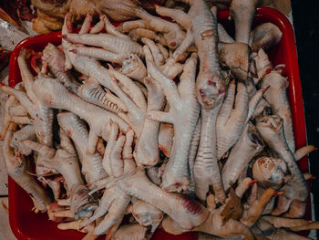 High angle view of fish for sale in market