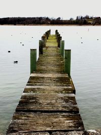 Wooden jetty leading to lake