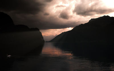 Scenic view of silhouette mountain against sky during sunset