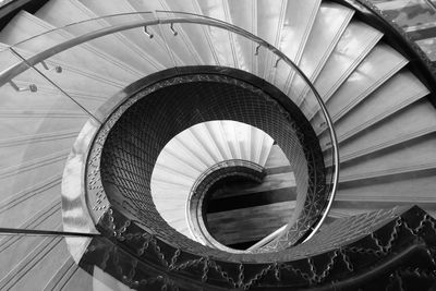 High angle view of spiral staircase in hotel