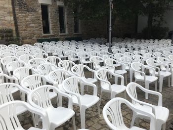 Empty chairs in stadium