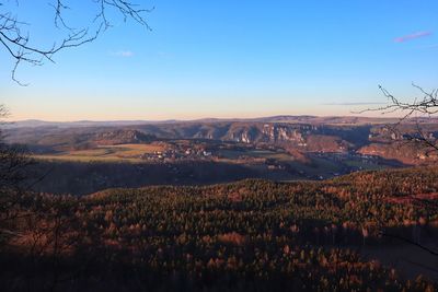 Scenic view of landscape against sky during sunset