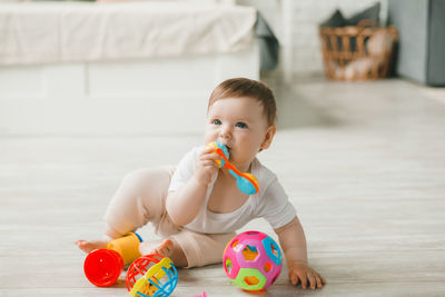 Boy playing with toy blocks