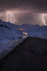 Lightning in sky at night