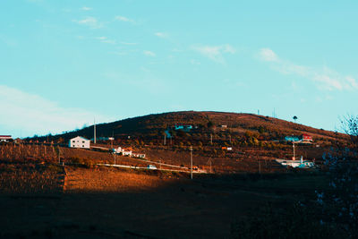 Scenic view of landscape against blue sky