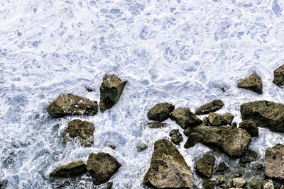 High angle view of frozen ice