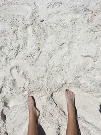 Low section of woman feet on sand at beach