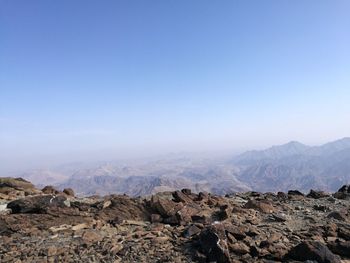 Scenic view of mountains against clear sky