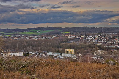 High angle view of townscape against sky