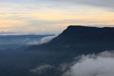 Scenic view of mountains against sky during sunset