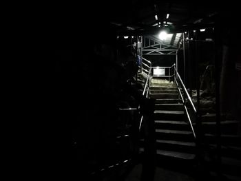 High angle view of illuminated staircase at night