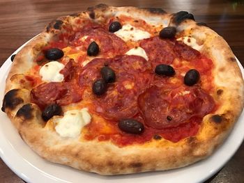 Close-up of pizza on table