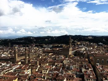 High angle shot of townscape against sky