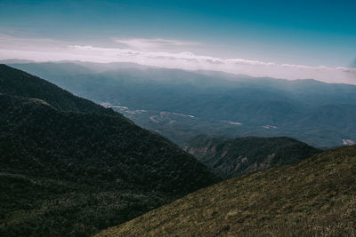 High angle view of mountain range against sky