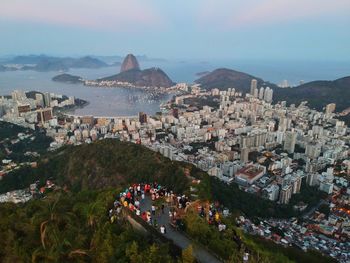 High angle shot of townscape against sky