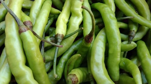 Full frame shot of green chili peppers