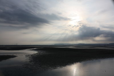 Scenic view of beach against sky during sunset