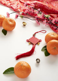 High angle view of fruits on table