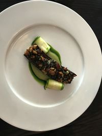 High angle view of salad in plate on table