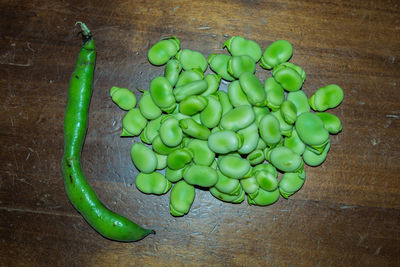 High angle view of green fruits on table