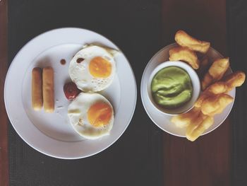 Directly above shot of breakfast served on table