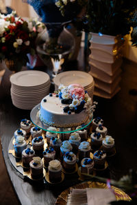 High angle view of cupcakes on table