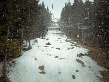 Sky lift on snowy mountain landscape photo