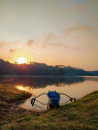 Scenic view of lake against sky during sunset