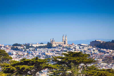 High angle view of buildings in city