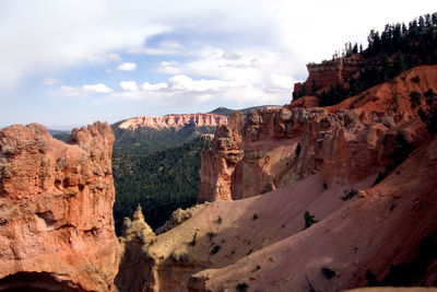 View of rock formations against cloudy sky