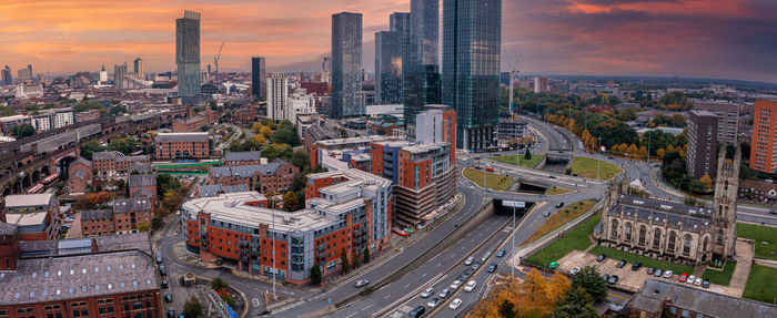 Aerial view of manchester city in uk