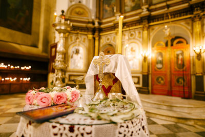 Rear view of woman standing in church