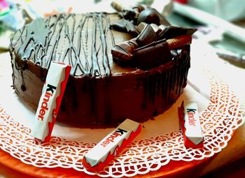 Close-up of chocolate cake on table