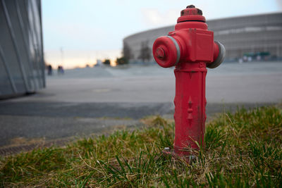 Old red fire hydrant in wroclaw poland street. fire hidrant for emergency fire access