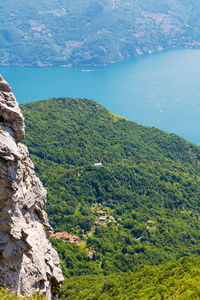 High angle view of rocks by mountain