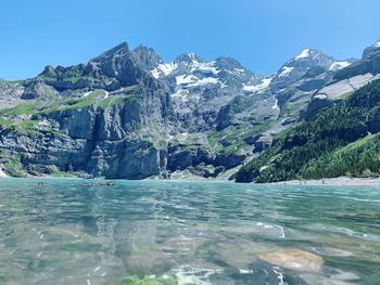 Scenic view of lake against mountain range