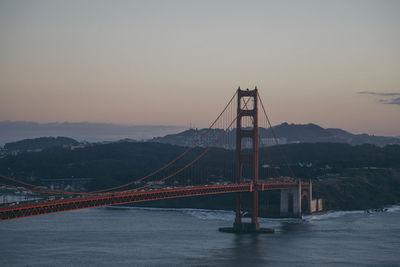 View of suspension bridge over river