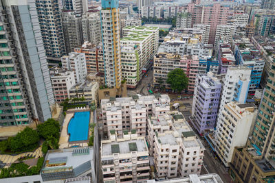 High angle view of buildings in city