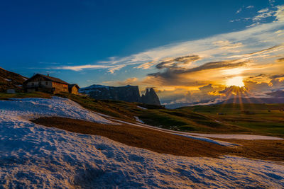 Panoramic view of mount sciliar from alpe di siusi in the dolomites in south tyrol, italy.