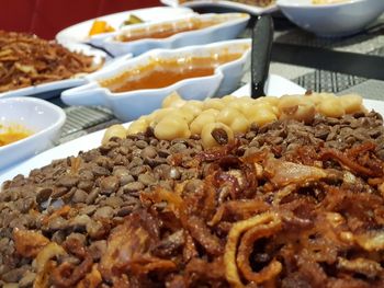 High angle view of food on table