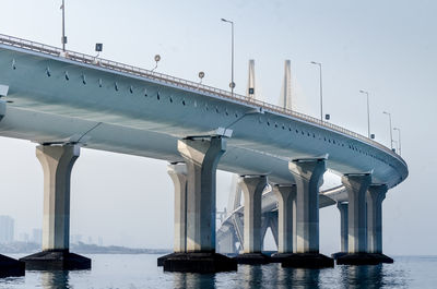 Bridge over river in mumbai.
the bandra worli sea link