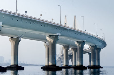 Bridge over river in mumbai.
the bandra worli sea link