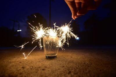 Firework display at night