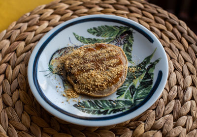 High angle view of breakfast in bowl on table