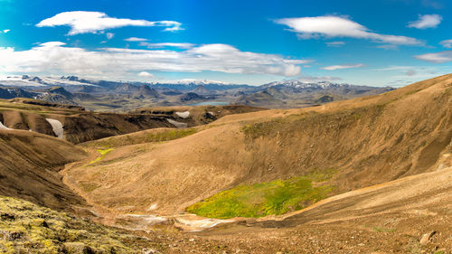 Panorama of the landscape in iceland on the laugavegur trekking route and hiking trail