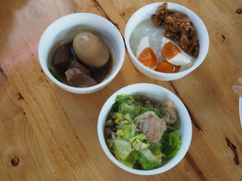 High angle view of meal served on table