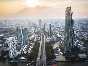 Drone aerial photograph of bangkok, capital of thailand.