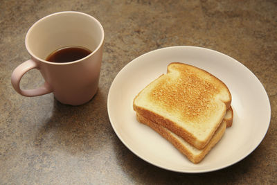 High angle view of breakfast served on table